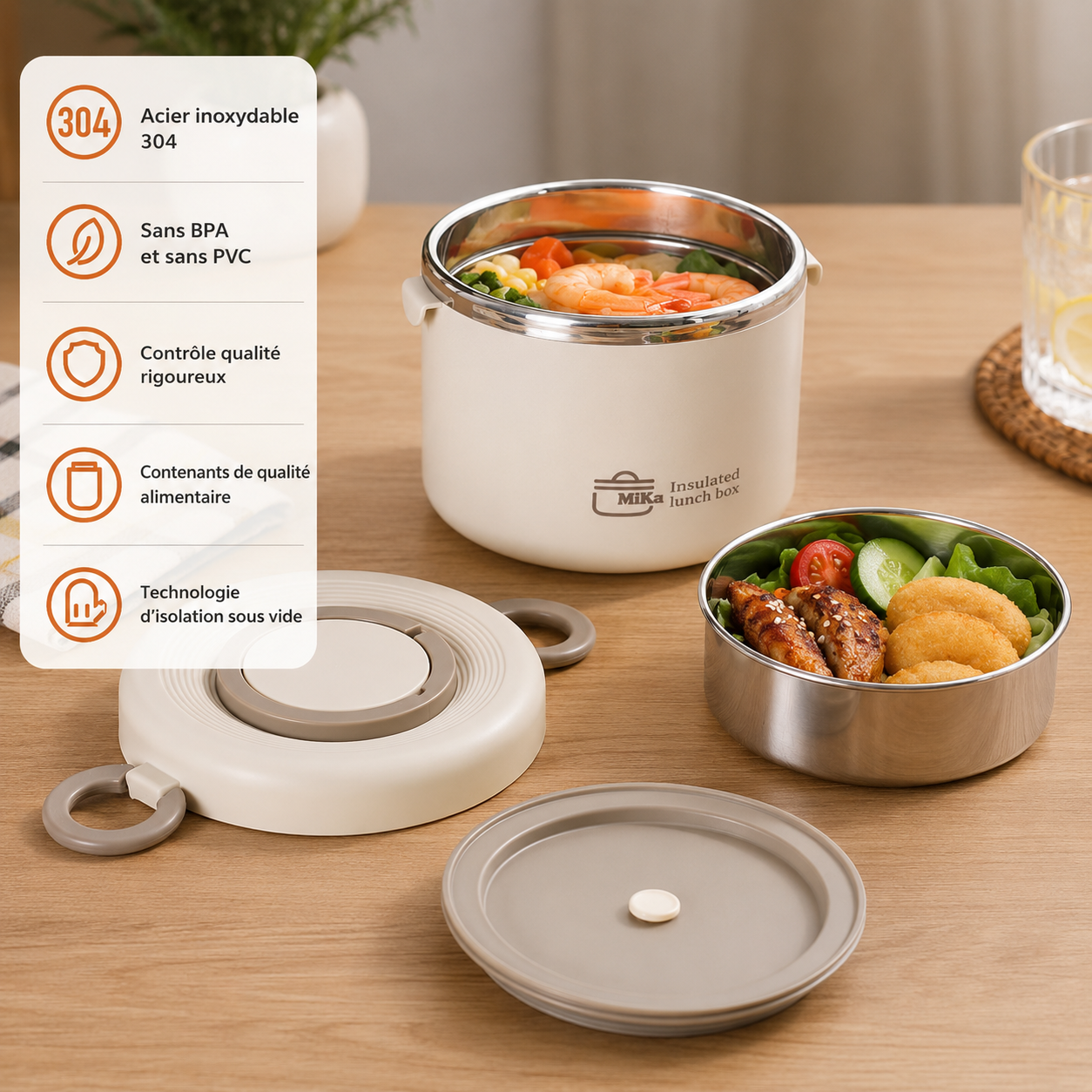 Lunch Box Isotherme Beige et Bleue