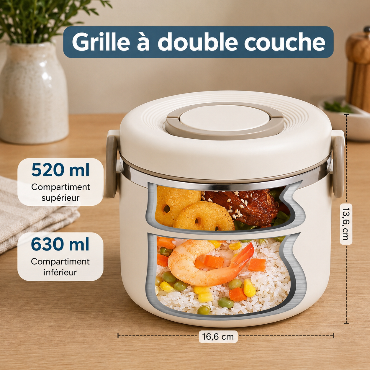 Lunch Box Isotherme Beige et Bleue
