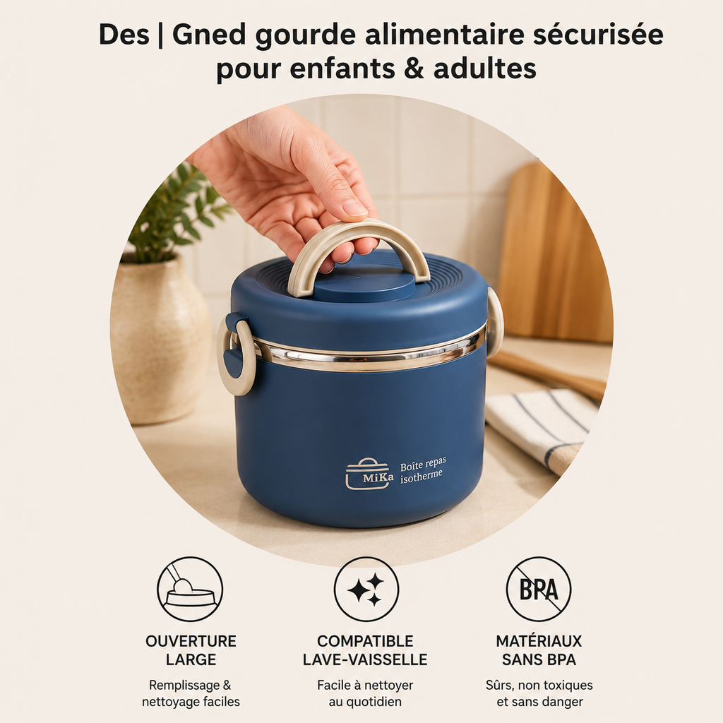 Lunch Box Isotherme Beige et Bleue