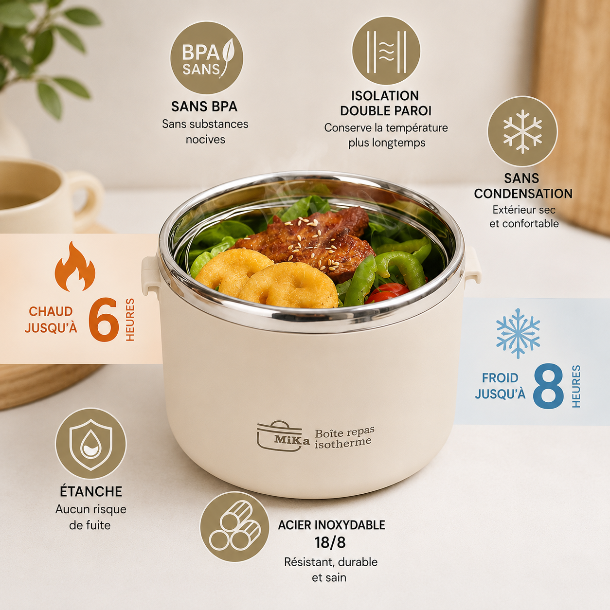 Lunch Box Isotherme Beige et Bleue