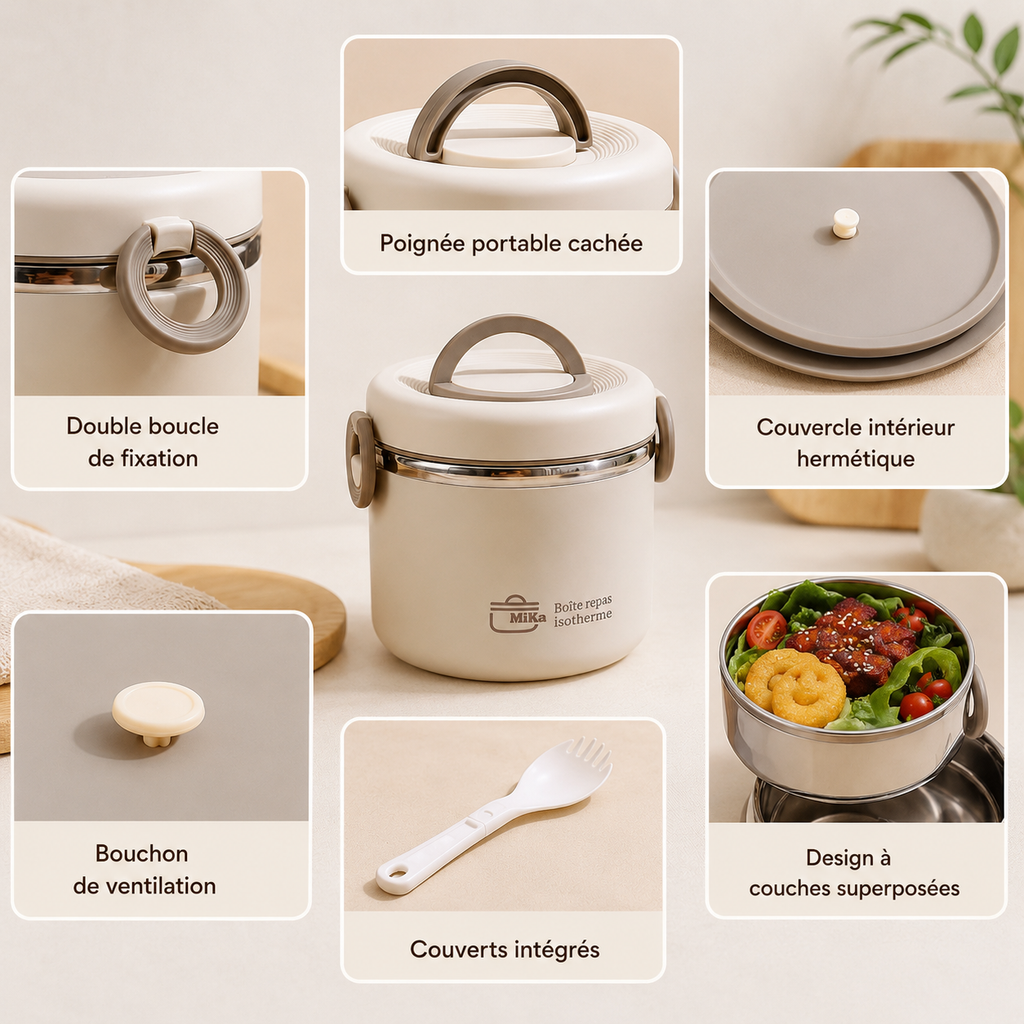 Lunch Box Isotherme Beige et Bleue