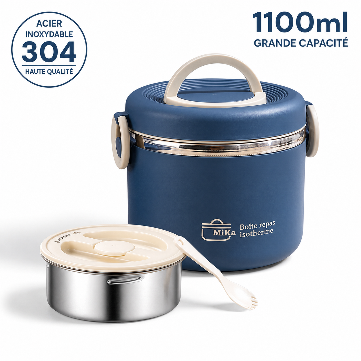 Lunch Box Isotherme Beige et Bleue
