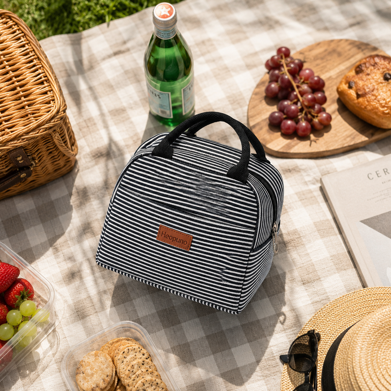 Sac Repas Isotherme Rayé Noir