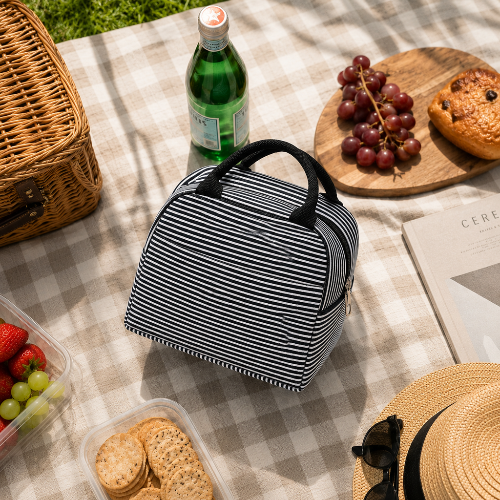 Sac Repas Isotherme Rayé Noir