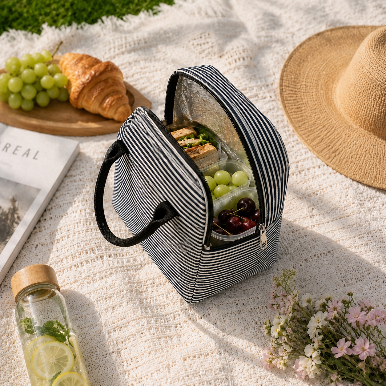 Sac Repas Isotherme Rayé Noir