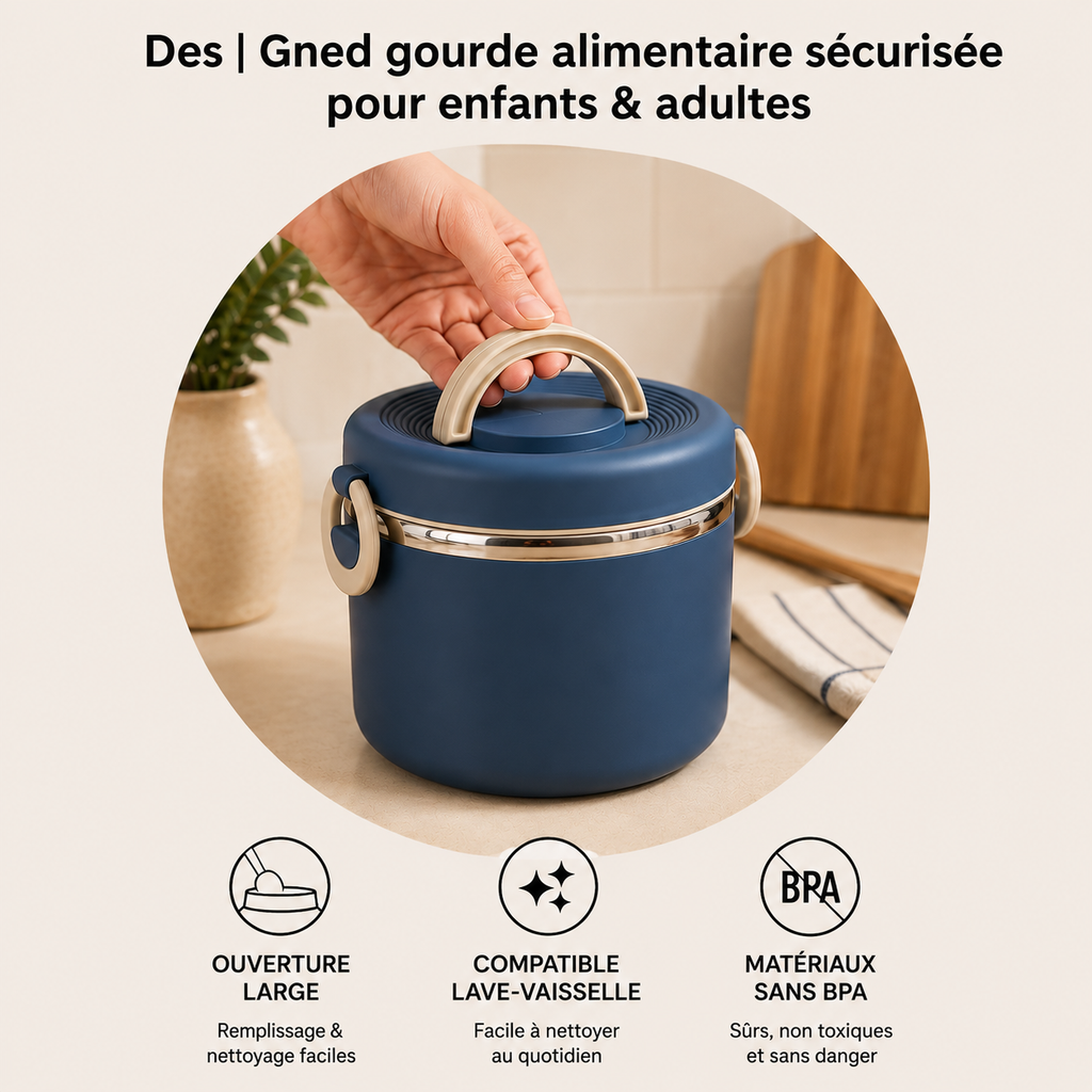 Lunch Box Isotherme Beige et Bleue