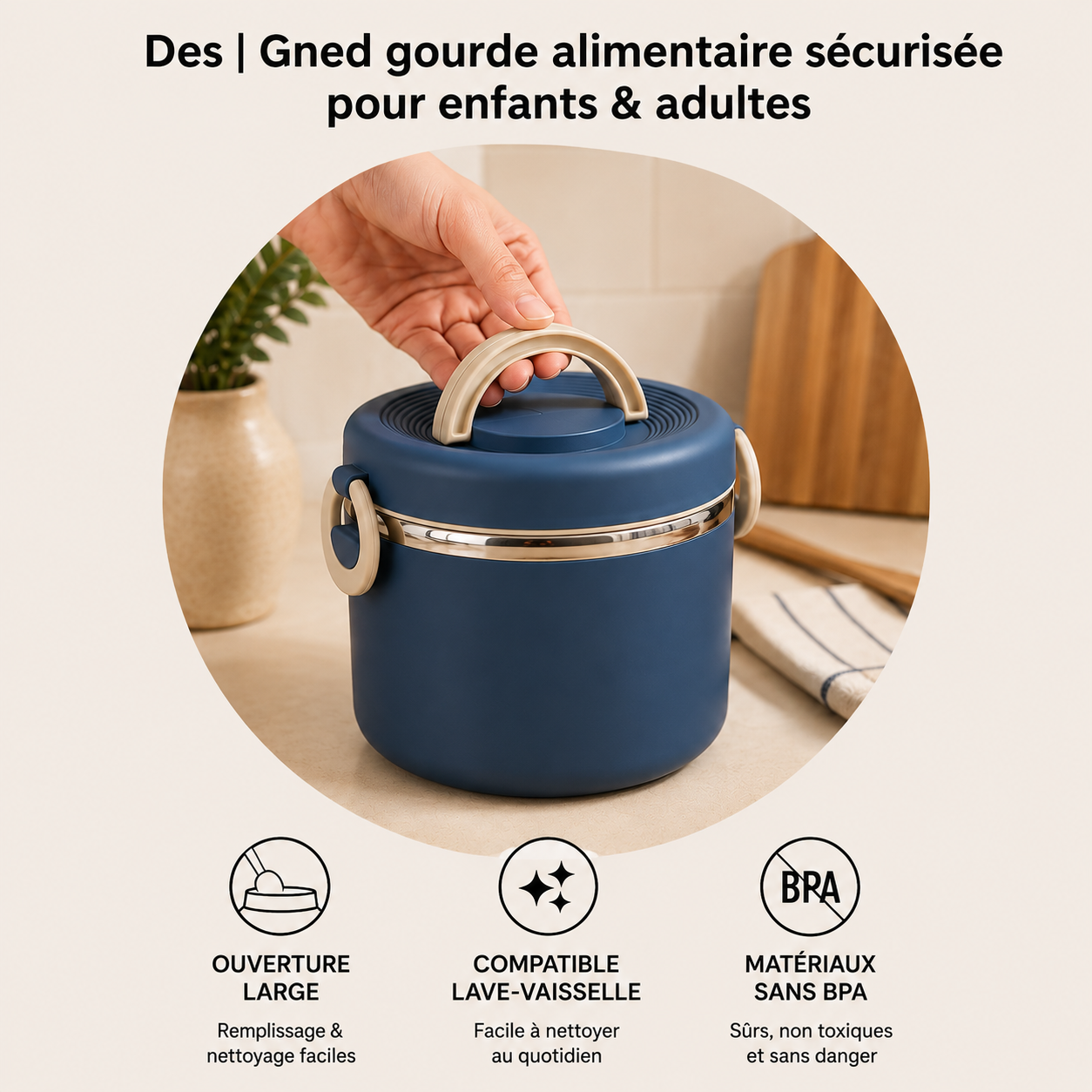 Lunch Box Isotherme Beige et Bleue