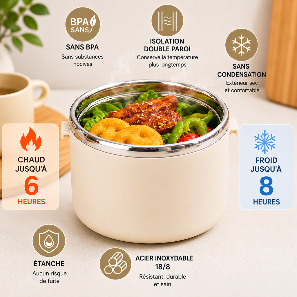 Lunch Box Isotherme Beige et Bleue