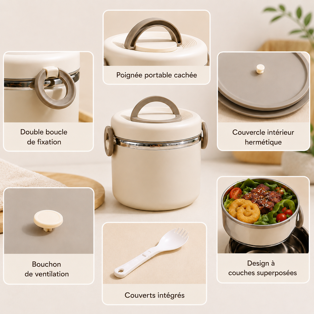 Lunch Box Isotherme Beige et Bleue