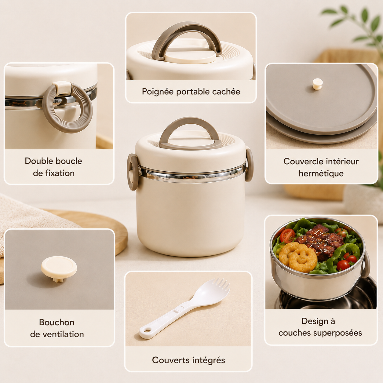 Lunch Box Isotherme Beige et Bleue