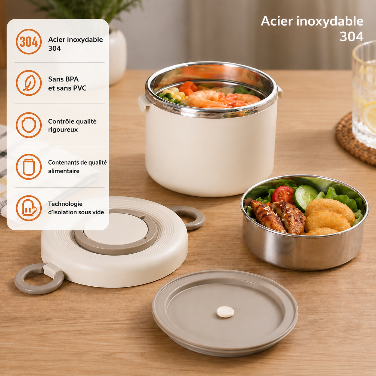 Lunch Box Isotherme Beige et Bleue